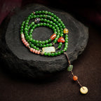 Fortune Jewel 108 Mala Beads Cyan Jade Red Agate Laughing Buddha Luck Bracelet Fortune Jewel
