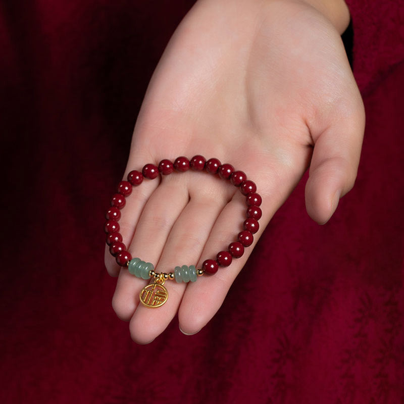 Fortune Jewel Cinnabar Green Aventurine Luck Blessing Bracelet