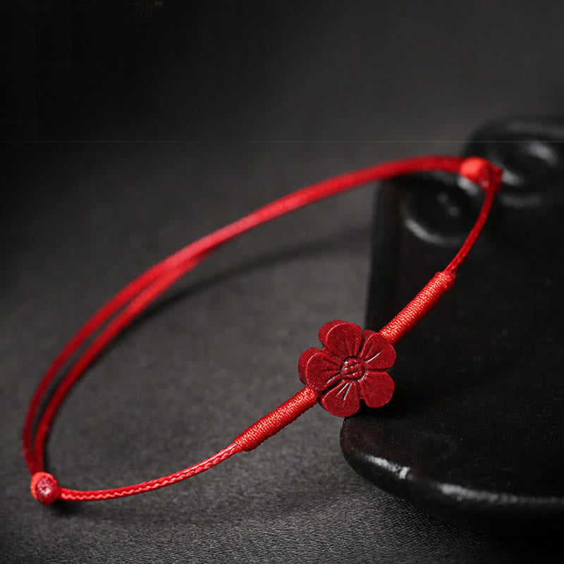 Fortune Jewel Handmade Plum Blossom Four Leaf Clover PiXiu Lotus Koi Fish Cinnabar Blessing Braid Bracelet