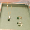 Fortune Jewel Natural Butterfly Tridacna Stone Cyan Jade Copper Plated Gold Calm Necklace Pendant Ring Earrings Set