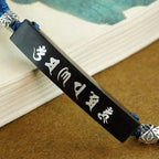 Fortune Jewel Buddhism Six True Words Wood Ebony Wood Silver Inlaid Protection Bracelet