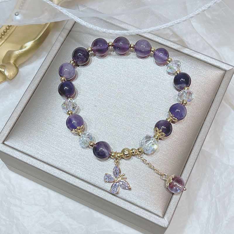 Fortune Jewel Natural Amethyst Crystal Spiritual Butterfly Charm Bracelet