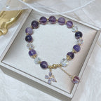 Fortune Jewel Natural Amethyst Crystal Spiritual Butterfly Charm Bracelet