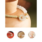 Fortune Jewel Natural Hetian Jade Bead Double Peace Buckle Fu Character Abundance Braided Bracelet