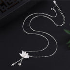 Fortune Jewel 999 Sterling Silver Lotus Flower Pod Carved Enlightenment Necklace Pendant Fortune Jewel