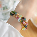 Fortune Jewel Multicolored Tourmaline Gourd Wisdom Double Wrap Lily Of The Valley Charm Bracelet