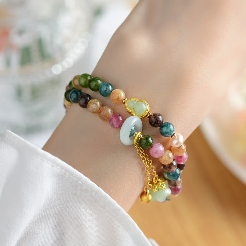 Fortune Jewel Multicolored Tourmaline Gourd Wisdom Double Wrap Lily Of The Valley Charm Bracelet