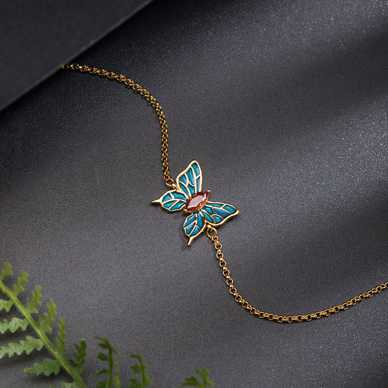 Fortune Jewel 925 Sterling Silver Butterfly Zircon Love Chain Bracelet