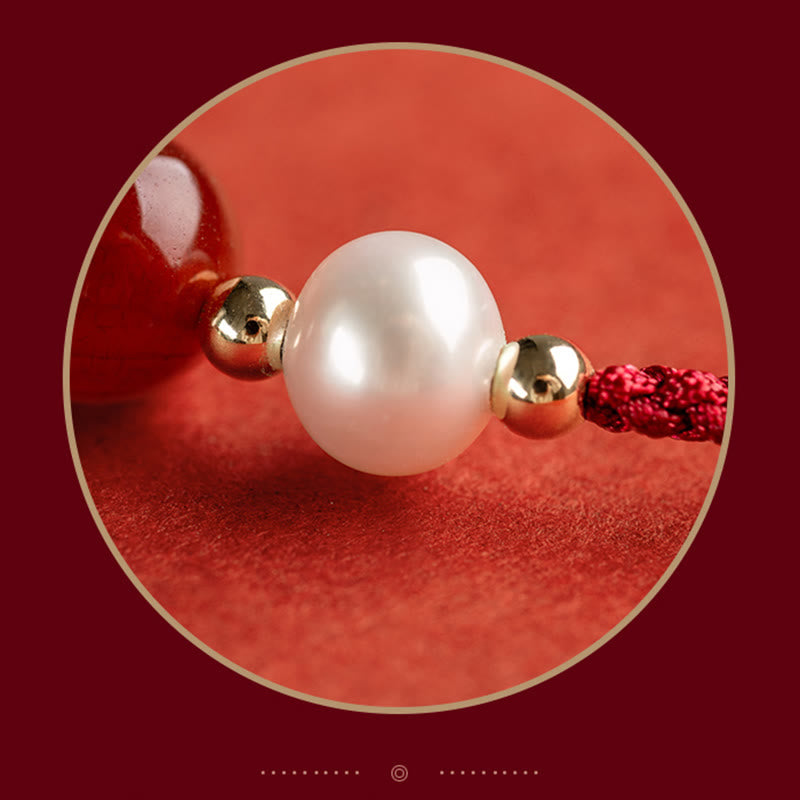 Fortune Jewel 925 Sterling Silver Good Fortune Fu Character Agate Pearl Red String Braid Bracelet