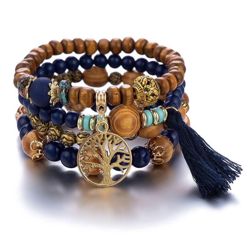 Fortune Jewel Wenge Wood Layered Tree Tassel Healing Bracelet - Fortune Jewel