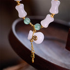 Fortune Jewel Natural White Golden Silk Jade Bamboo Pattern Wealth Lucky Bag Fu Character Bracelet