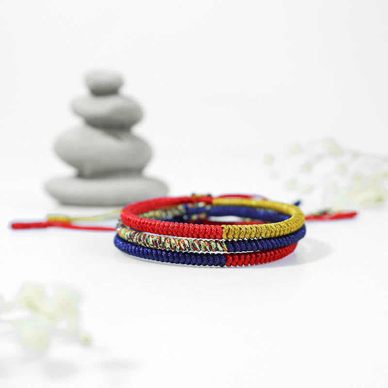 Fortune Jewel Tibet Handmade Multicolor King Kong Knot Faith Protection Braided Two-Color String Bracelet