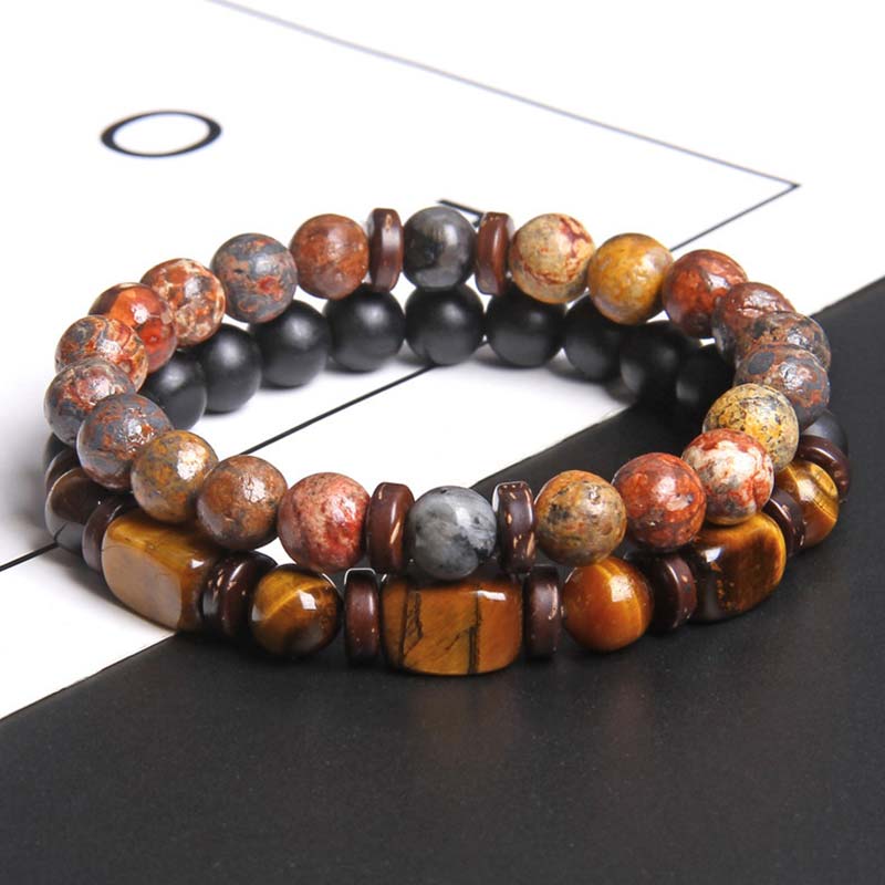 Fortune Jewel 2PCS Healing Crystal Emperor Stone Tiger Eye Bead Bracelet