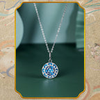 Fortune Jewel 925 Sterling Silver Round Turquoise Three Rabbits Balance Necklace Pendant