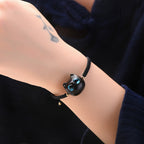 Fortune Jewel Small Leaf Red Sandalwood Ebony Wood Cute Cat Head Calm Protection Braided Bracelet