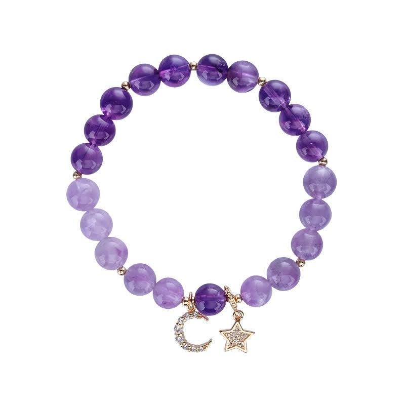 Fortune Jewel Amethyst Crystal Moon Star Healing Bracelet