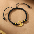 Women’s S925 Silver Peace Circle 12 Chinese Zodiac Bracelet – Woven Black Cord