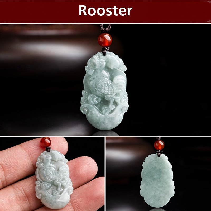 Fortune Jewel Natural Jade 12 Chinese Zodiac Sucess Pendant Necklace Fortune Jewel