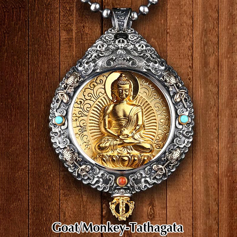 Fortune Jewel Chinese Zodiac Natal Buddha Thangka Nine Palaces Eight Diagrams Wealth Rotatable Necklace Pendant Fortune Jewel