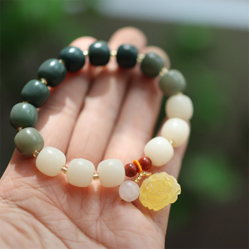 Fortune Jewel Gradient Bodhi Seed Amber Lotus Peace Bracelet