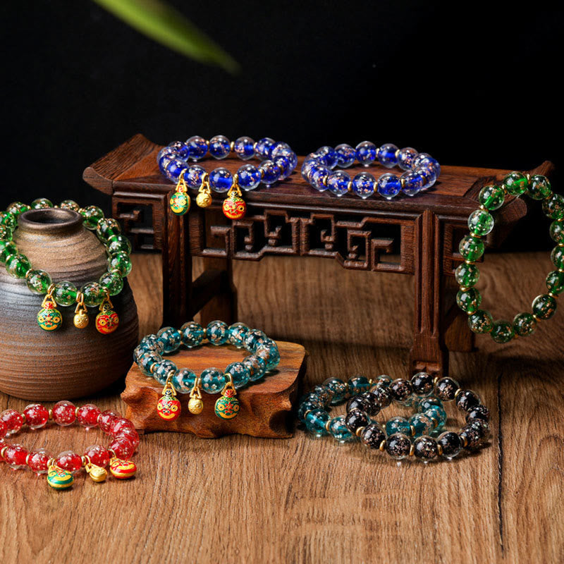 Fortune Jewel Gold Swallowing Beast Family Charm Luminous Fluorescent Liuli Glass Bead Success Bracelet