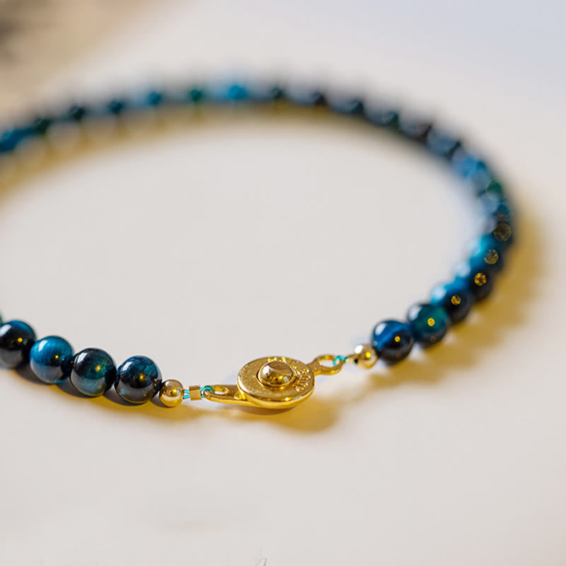 Fortune Jewel Natural Blue Tiger Eye Stone Protection Chain Bracelet