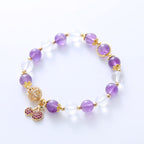 Fortune Jewel Natural Amethyst White Crystal Positive Cherry Charm Bracelet