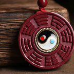 Fortune Jewel Natural Cinnabar Bagua Rotatable Yin Yang Keep Away Evil Spirits Necklace Pendant