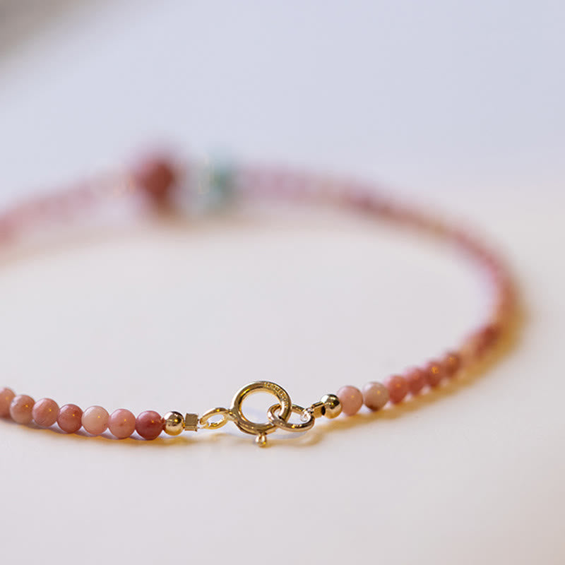 Fortune Jewel 14K Gold Plated Natural Rhodonite Loving Energy Chain Bracelet