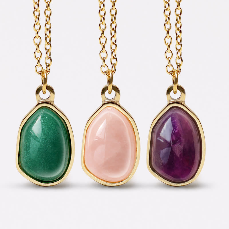 Fortune Jewel Natural Green Aventurine Amethyst Rose Quartz Blessing Necklace Pendant