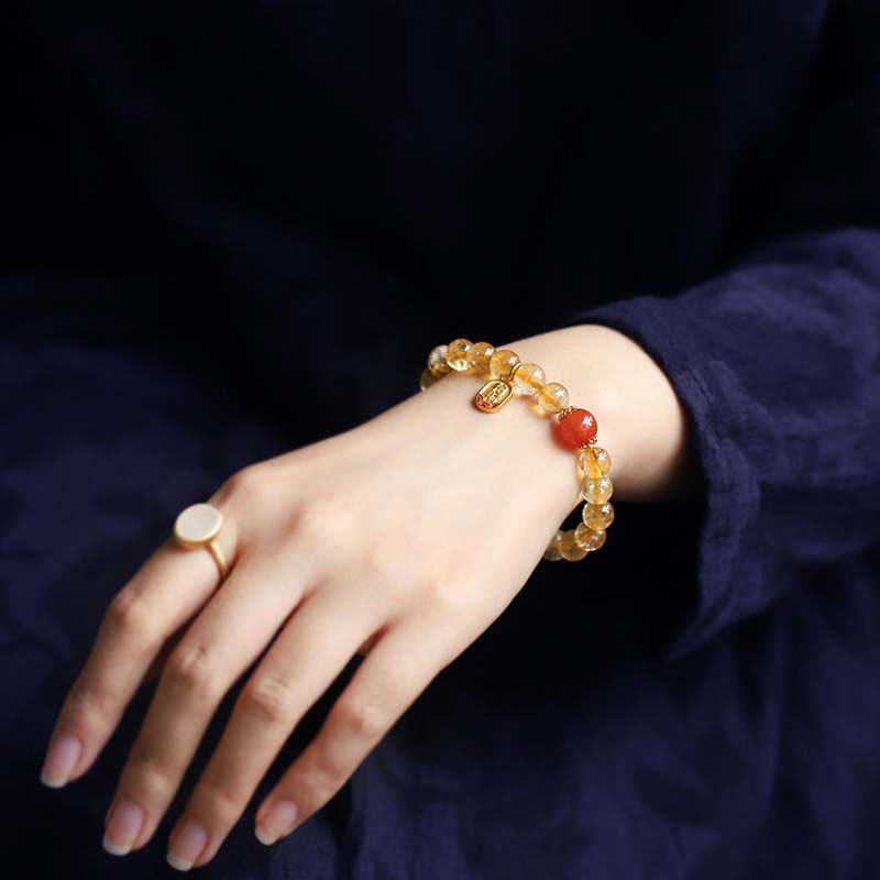 Fortune Jewel Citrine Red Agate Fortune Charm Bracelet