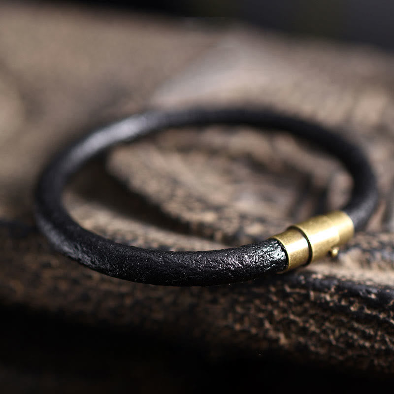 Fortune Jewel Retro Leather Luck Healing Copper Magnetic Buckle Bracelet