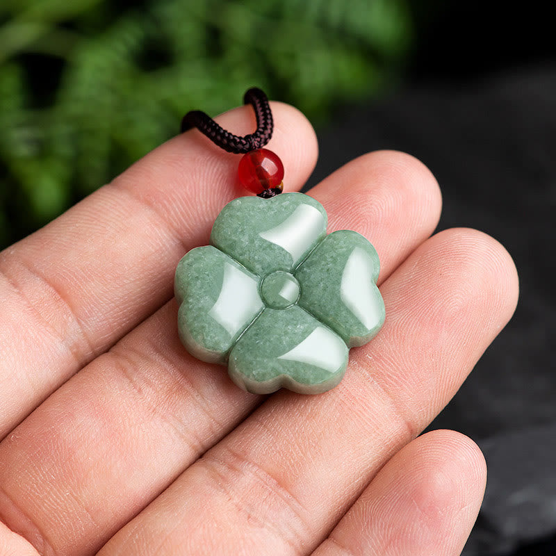 Fortune Jewel Natural Lucky Four Leaf Clover Jade Prosperity Necklace Pendant