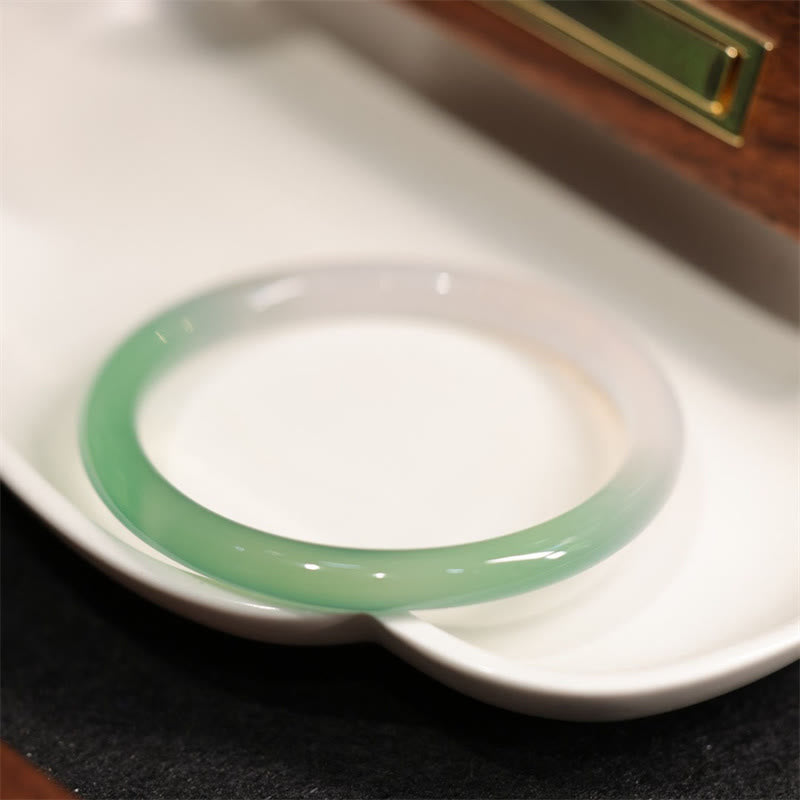 Fortune Jewel Natural White And Green Chalcedony Agate Positive Cuff Bracelet Bangle