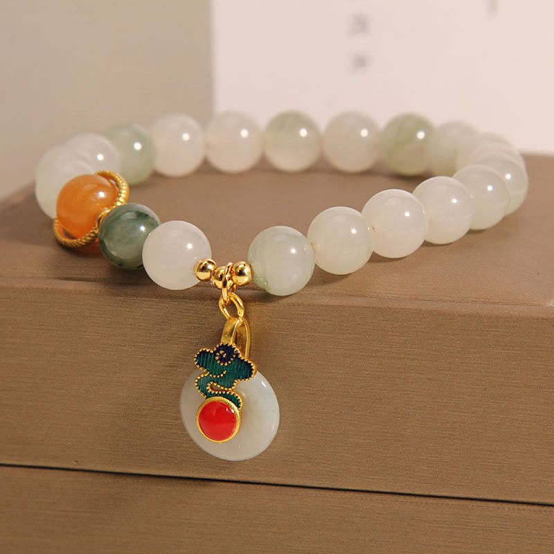 Fortune Jewel Jade Auspicious Clouds Red Agate Citrine Prosperity Bracelet