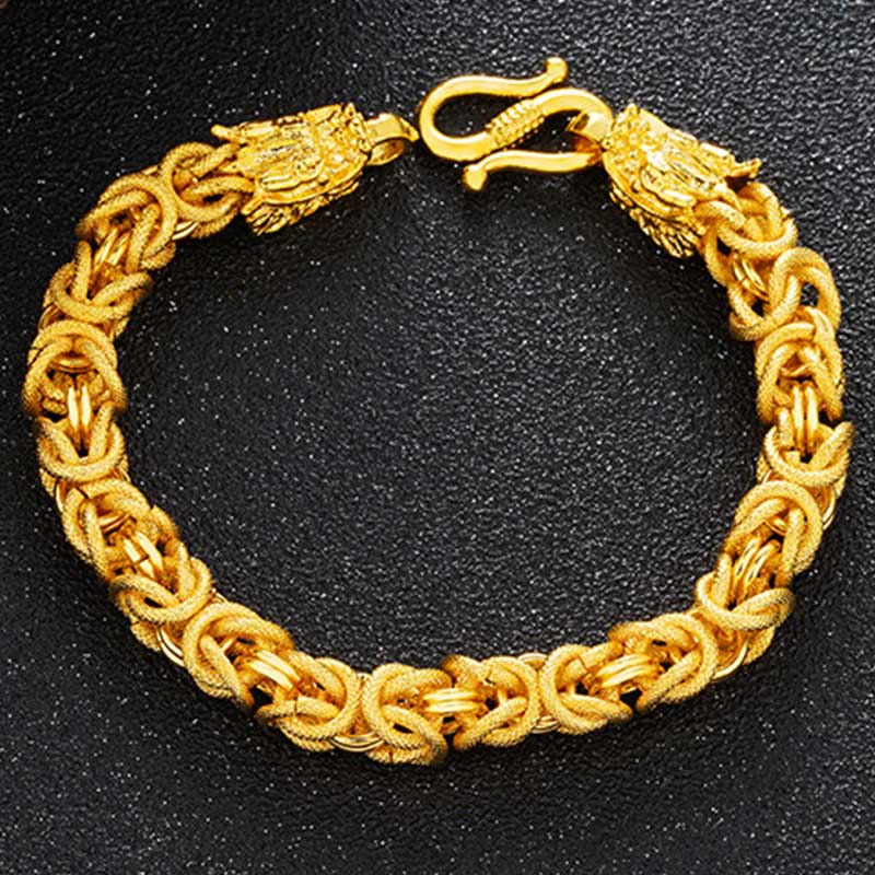 Fortune Jewel 24k Gold Plated Double Headed Dragon Protection Bracelet Fortune Jewel