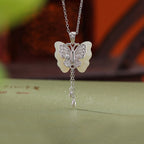Fortune Jewel 925 Sterling Silver Plated Gold Hetian White Jade Butterfly Blessing Necklace Pendant