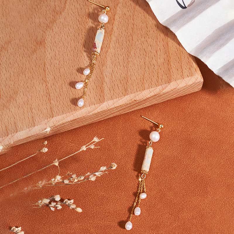 Fortune Jewel 925 Sterling Silver Posts Shoushan Stone Pearl Healing Drop Earrings
