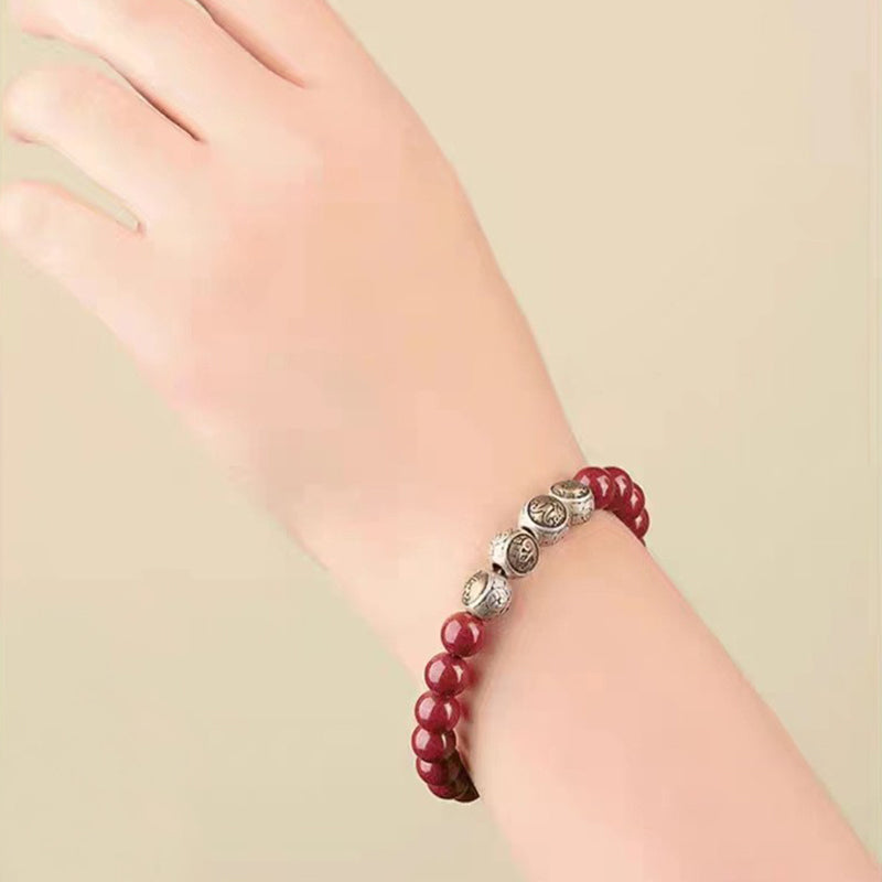 Fortune Jewel 925 Sterling Silver Natural Cinnabar Four Beasts Blessing Bracelet