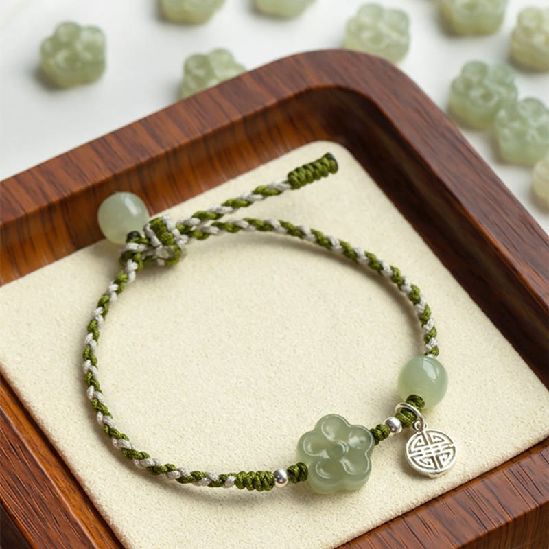Fortune Jewel Handmade Plum Blossom Flower Jade Luck Prosperity Braided Bracelet