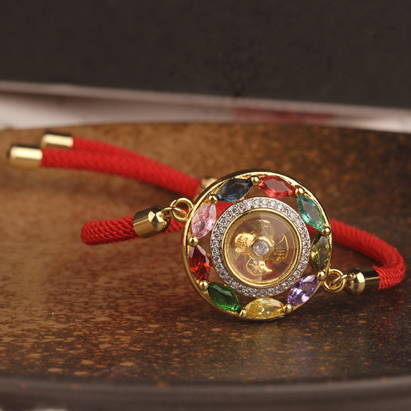 Fortune Jewel Colorful Zircon Copper Wealth Luck Rotation Bracelet Necklace Pendant