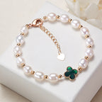 Fortune Jewel Pearl Four Leaf Clover Wealth Chain Bracelet