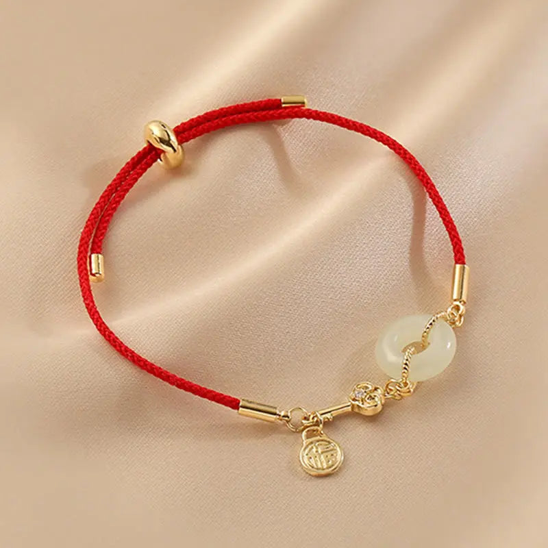 Fortune Jewel "Wishing You Peace and Protection" Jade Red Rope Bracelet Includes Gift Message Card Fortune Jewel