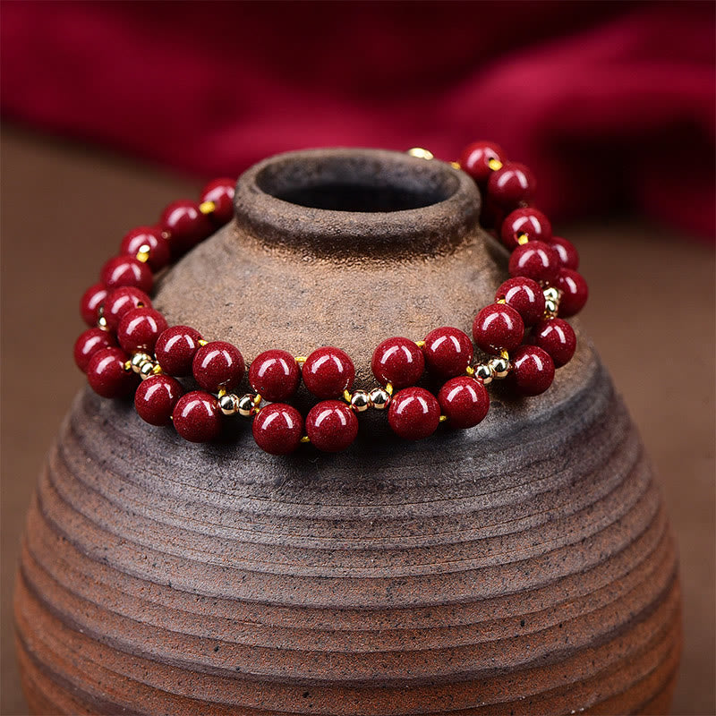 Fortune Jewel Natural Cinnabar Beaded Blessing Bracelet
