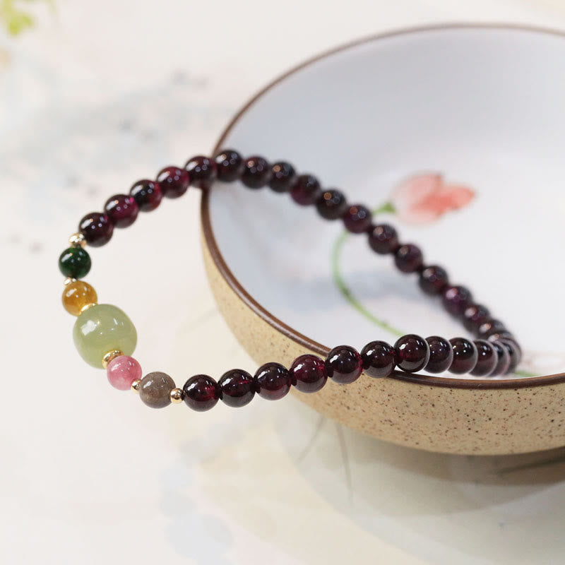 Fortune Jewel Natural Garnet Hetian Jade Tourmaline Bead Passion Bracelet