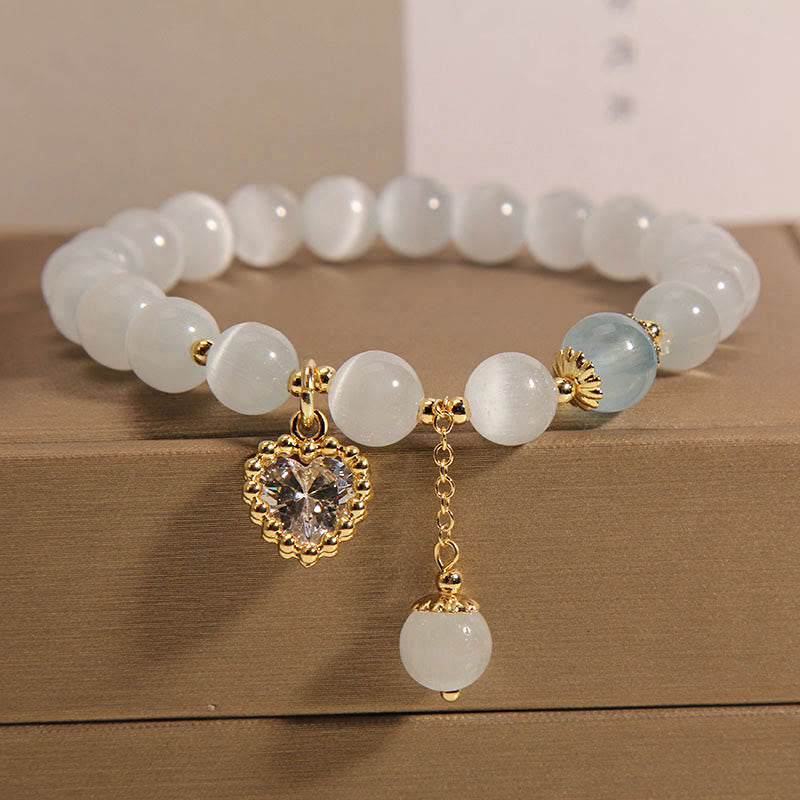 Fortune Jewel Cat's Eye Crystal Heart Zircon Charm Peace Love Bracelet