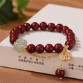 Fortune Jewel Cinnabar Fu Character Hetian Jade Lucky Four Leaf Clover Blessing Bracelet