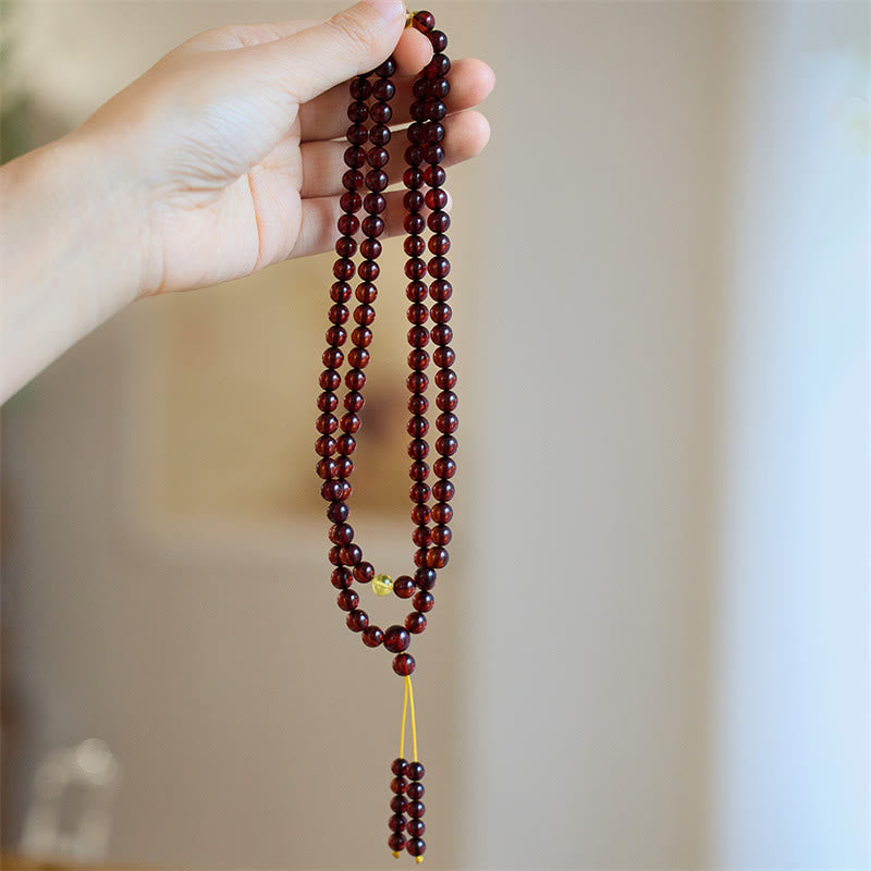 Fortune Jewel Natural 108 Mala Beads Amber Clear Anxiety Bracelet