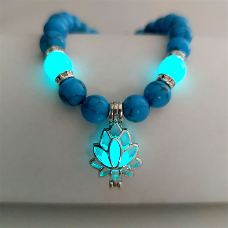 Fortune Jewel Tibetan Turquoise Glowstone Luminous Bead Lotus Protection Bracelet