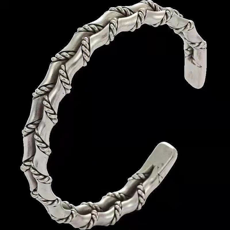 Fortune Jewel Vintage Double Layer Bamboo Pattern Luck Cuff Bracelet Bangle